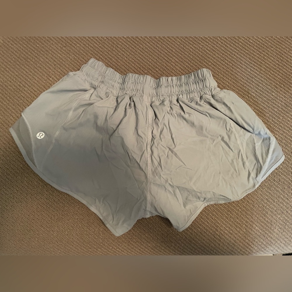 White lululemon iron man shorts, 2 inch low rise
